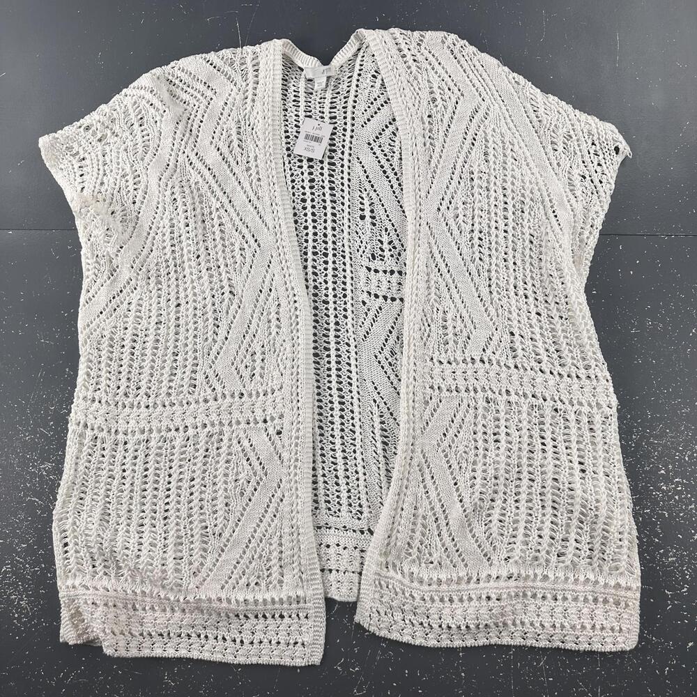 J Jill Sweater Women XS/S White Waterfall Cardigan Sheer Crochet Cap Sleeve NWT - Picture 1 of 6